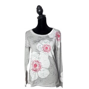 Whimsy Rose Burnout Floral Poppy Top Womens XS Artsy Lagenlook Distressed Tee